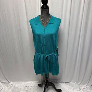 Sag Harbor Sleeveless Button-Up Tunic Tie Waist Womens Size X-Large Teal NEW